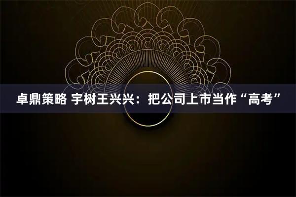 卓鼎策略 宇树王兴兴：把公司上市当作“高考”