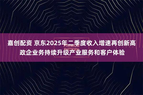 嘉创配资 京东2025年二季度收入增速再创新高 政企业务持续升级产业服务和客户体验