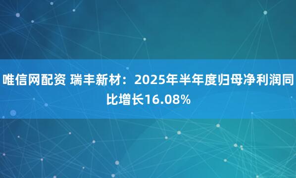 唯信网配资 瑞丰新材：2025年半年度归母净利润同比增长16.08%