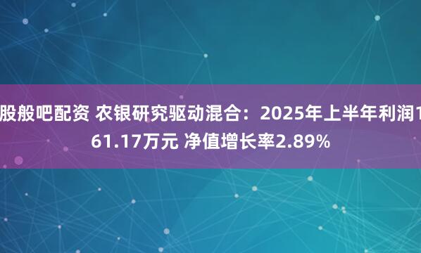 股般吧配资 农银研究驱动混合：2025年上半年利润161.17万元 净值增长率2.89%